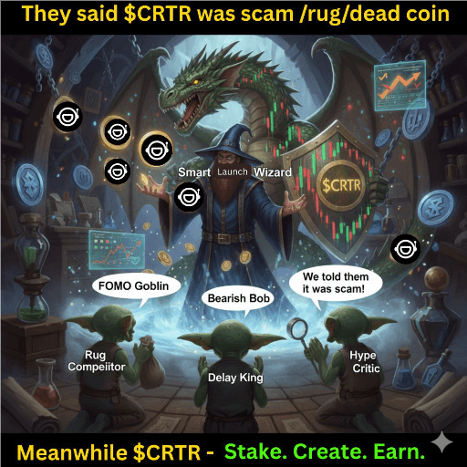 When the haters call it a scam, but $CRTR pulls up with dragons, shields, and staking rewards 🐉🛡️💰